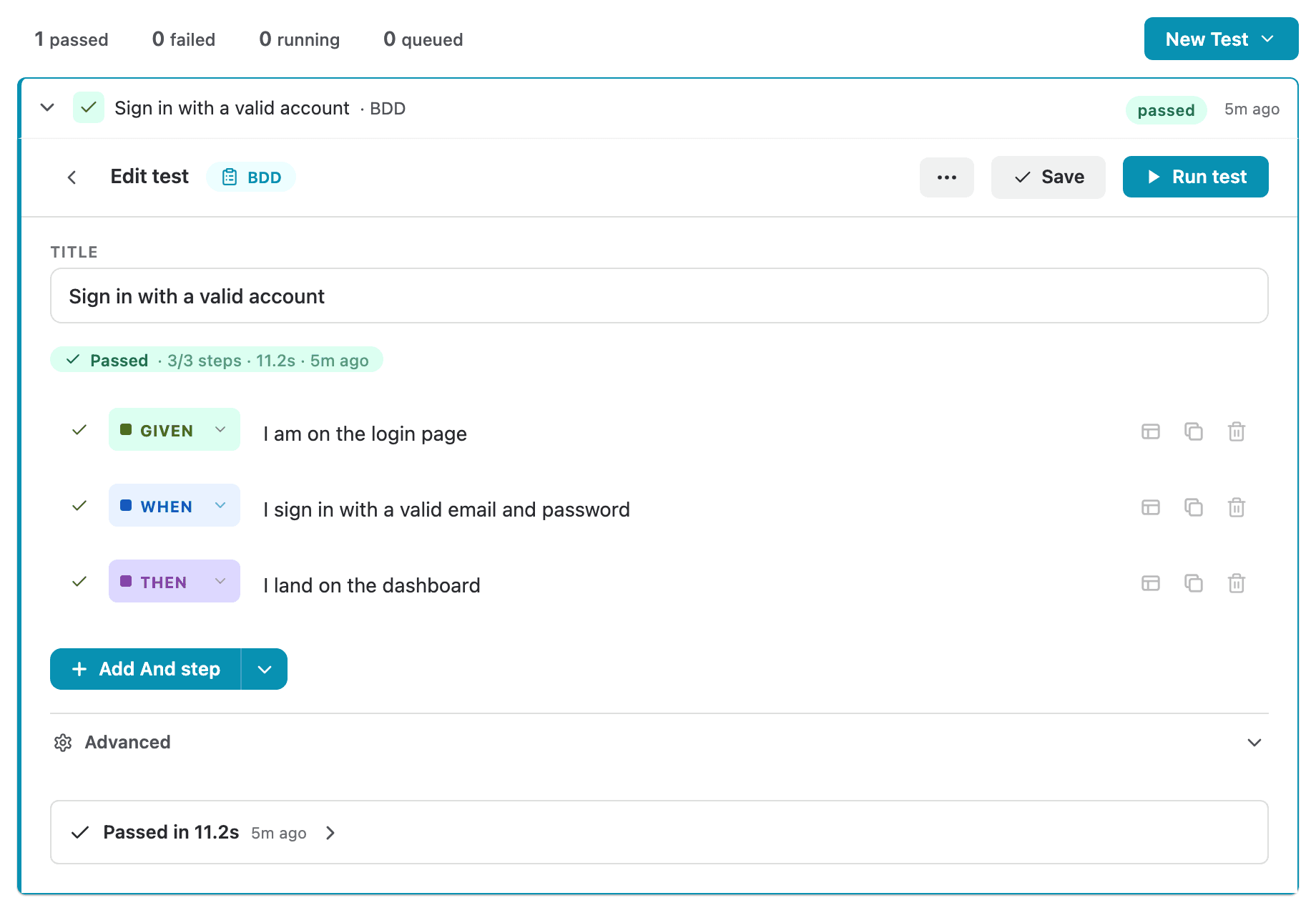 A Jira issue panel showing a passed VibeTest run with per-step results.